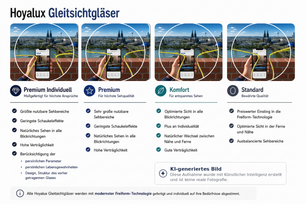 Ein Paar Beispiele für das Sehen mit verschiedenen Gleitsichtgläsern.